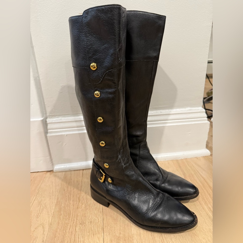 Michael Kors Black Knee high Boots with Gold Accents